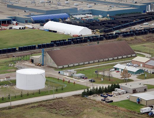 Overhead view, 1997, of the Belton terminal of The Agromart Group